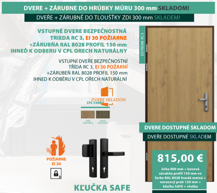 Vchodove dvere EXTREME RC3 + zárubňa a klučka SAFE - Farba: Orech prírodný